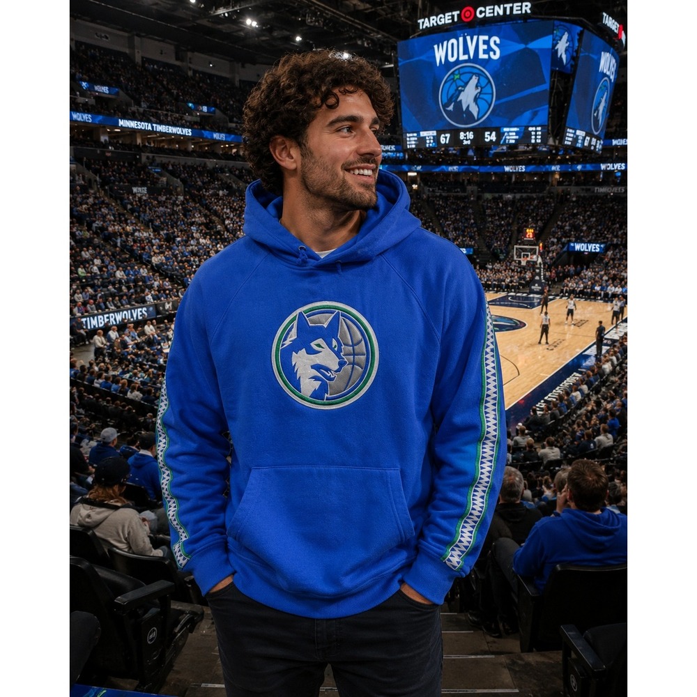 Mitchell & Ness Minnesota Timberwolves Throwback Fleece Hoodie Blue Small NWT